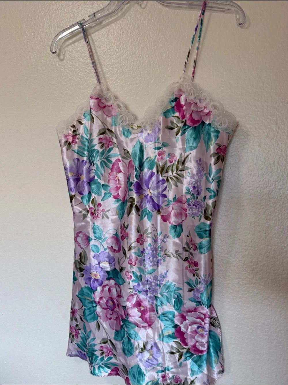 Dior Pink Floral Silk Chemise with Teal & Purple Accents